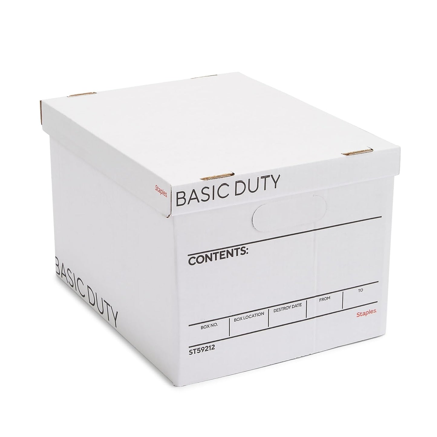 STAPLES Corrugated File Box Lift Off Lid, Letter/Legal Size, White/Black, 10/Pack