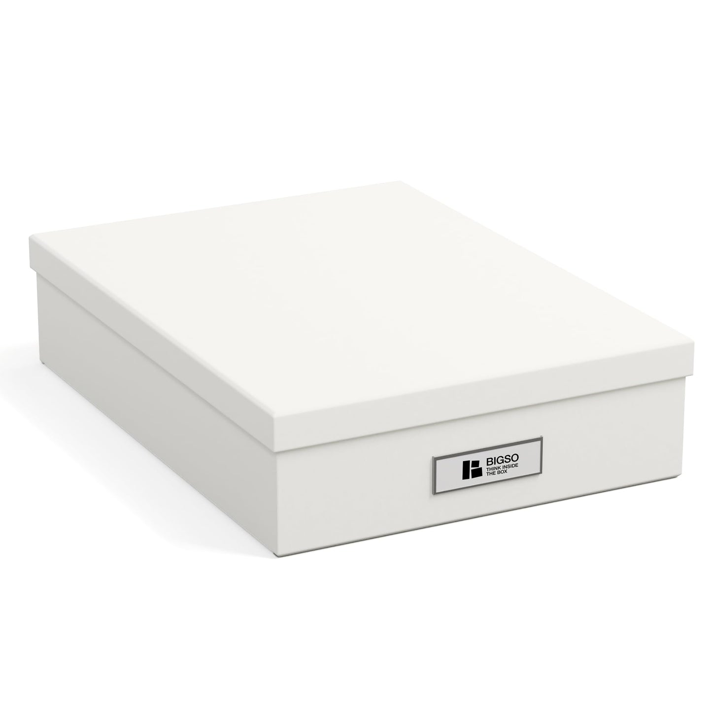 Bigso Oskar Fiberboard Label Frame Document Letter Box - File Organizer Box for Important Paperwork - Durable Document Storage with a Lid & Metal Label Window - 3.3 in x 10.2 in x 13.8 in - White