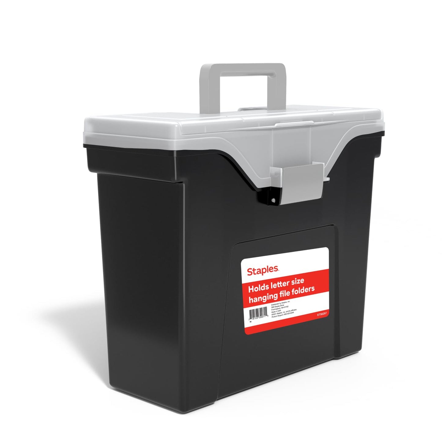 STAPLES Plastic File Box with Snap Lid, Letter/Legal Size, Clear, 4/Carton | Stackable storage box keeps hanging files organized and protected. Pack of 4.