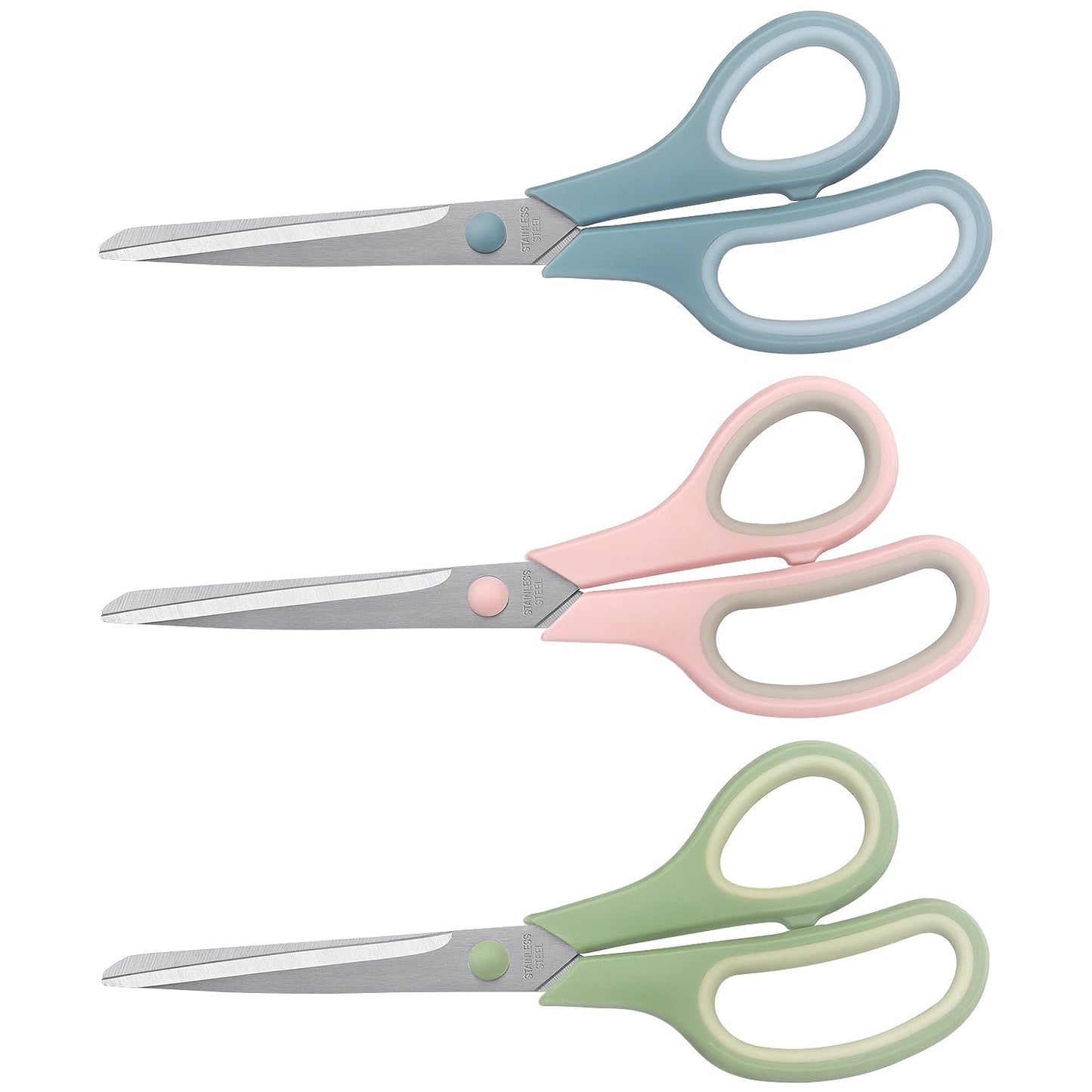 LONGKEY 8.5" Pastel Scissors 3-Pack, Ultra Sharp Stainless Steel | All Purpose Scissors for Office Home School, Soft Comfort-Grip Right/Left Hand