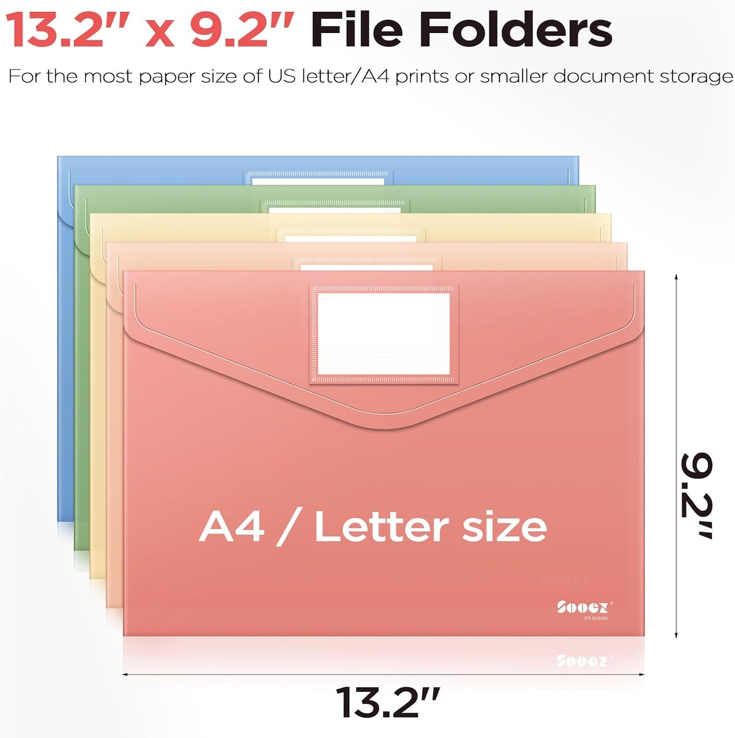 Sooez 10Pack Plastic Envelopes, Plastic File Folder, Folders for Documents | Retro Colors, Super Heavyweight Document Holder, Storage Pouches, File Envelopes for School Office Supplies