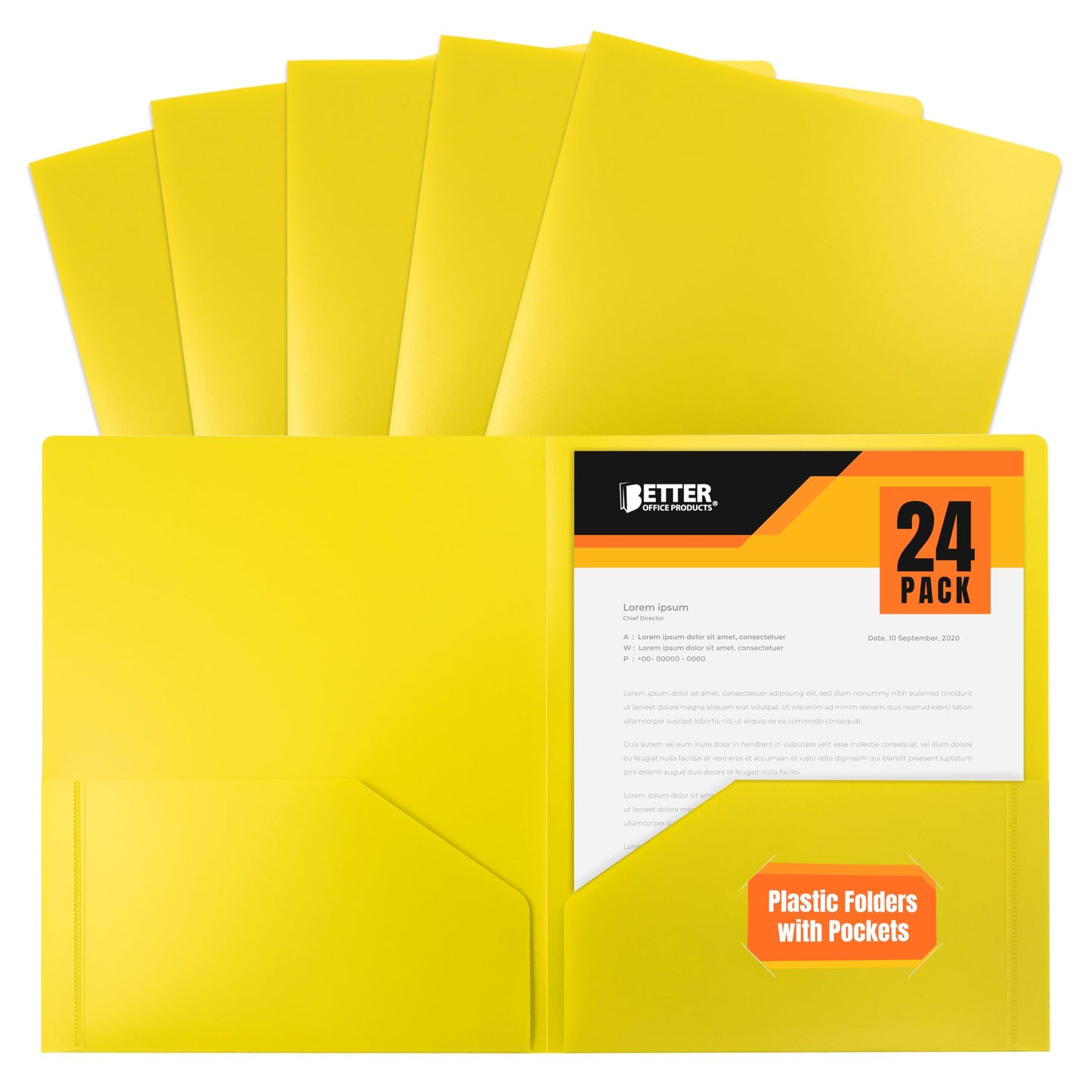 Better Office Products Heavyweight Plastic 2 Pocket Portfolio Folder, Letter Size Poly Folders 24 Pack (Black)