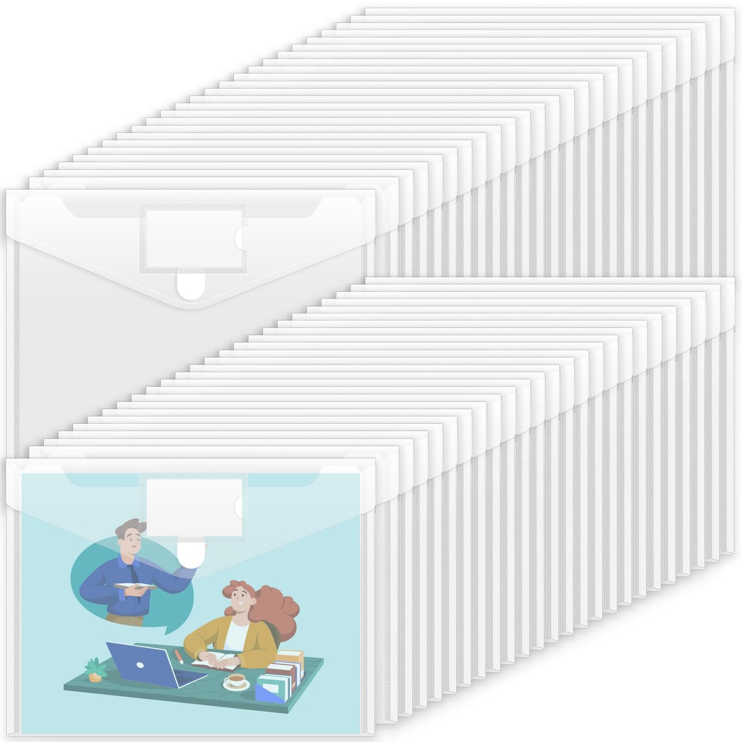 Sooez 10 Pack Plastic Envelopes File Folders, Clear Folder for Document US Letter A4 Size Poly Envelopes with Label Pockets for School Home Work Office Organizer, Clear
