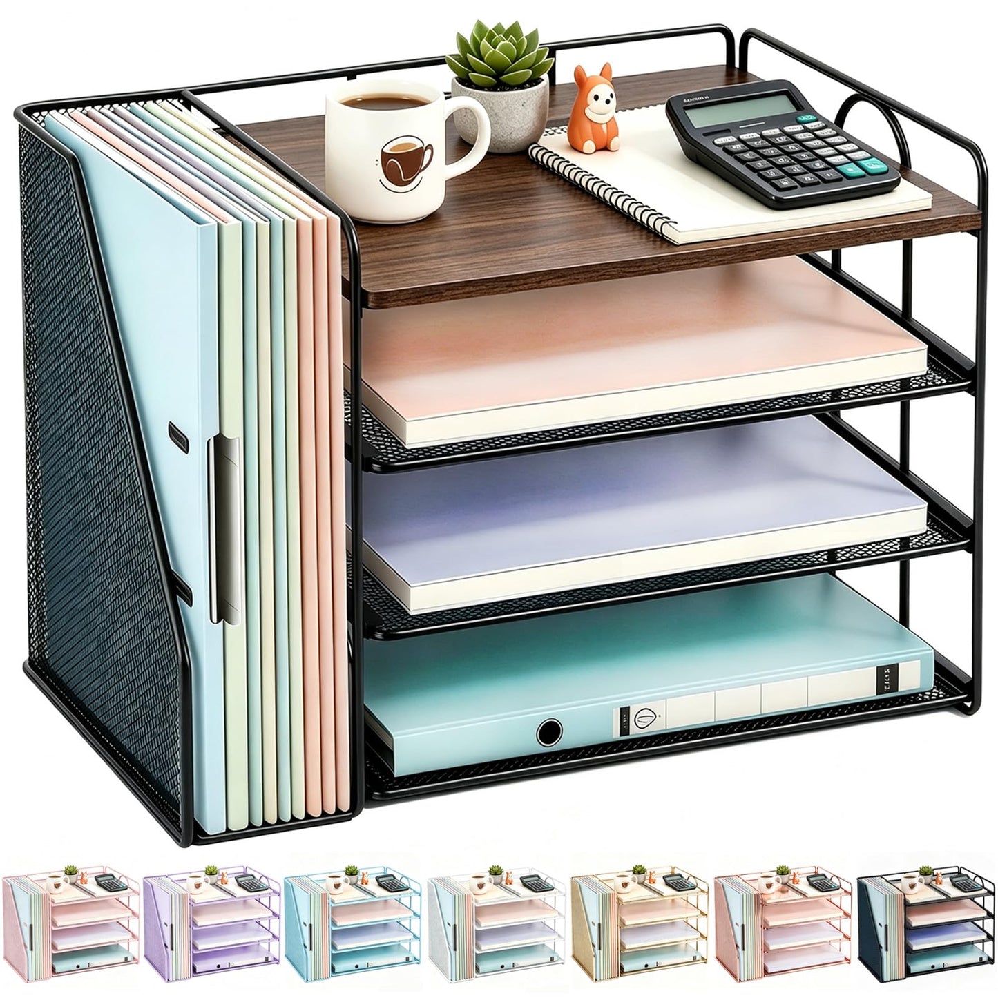 gianotter 4-Tier Paper Organizer With Magazine Holder | Desk Organizers and Accessories, File Organizer for Office Supplies Storag (Black, 4-Tier)