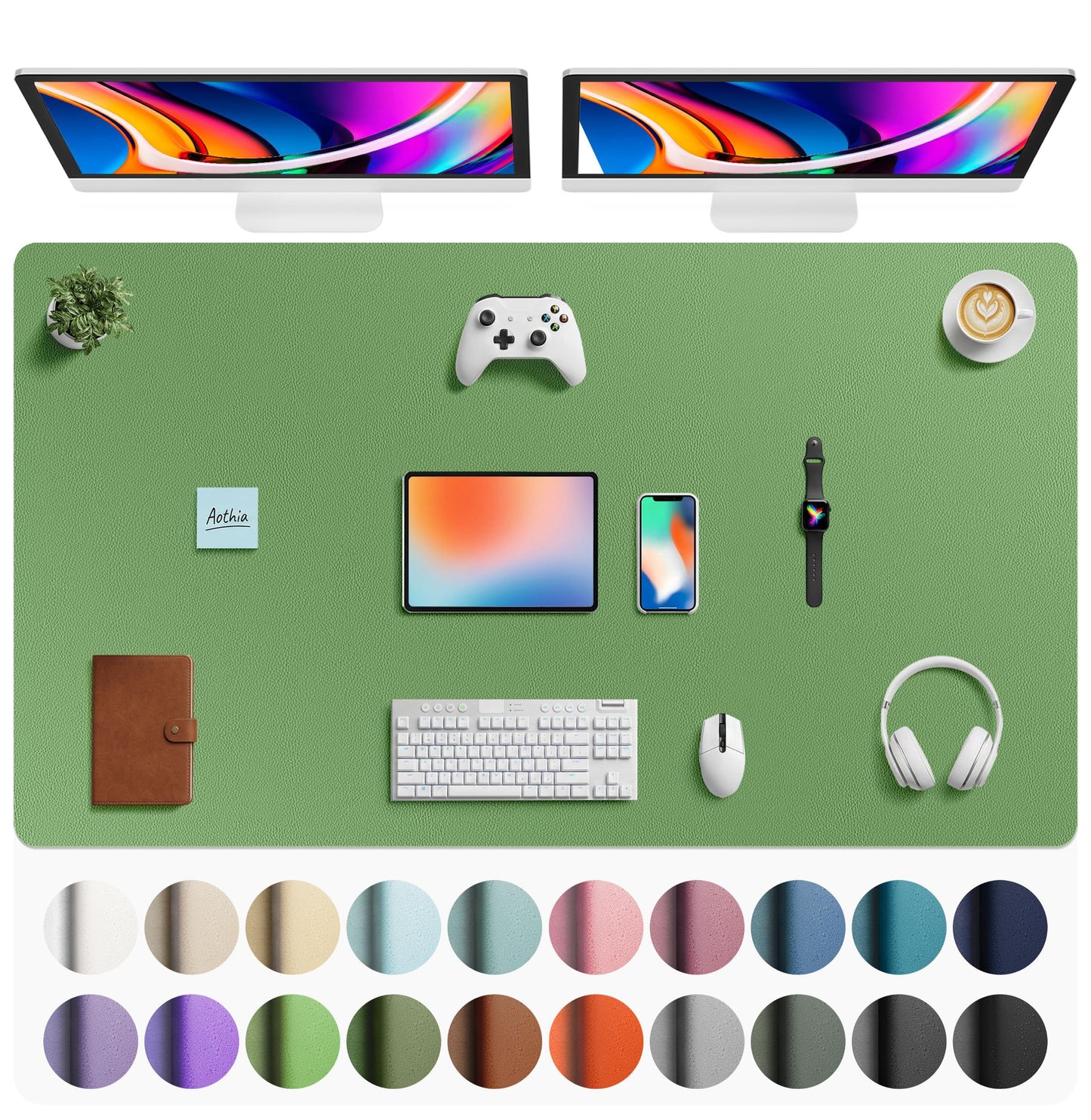Aothia Leather Office Desk Pad Protector, Non-Slip PU Leather Desk Blotter, Waterproof Laptop Writing Mouse Pad for Office and Home, Black, 31.5" x 15.7"