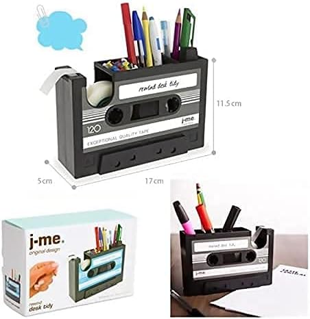 Cassette Tape Dispenser Pen Holder Vase Pencil Pot Stationery Desk Tidy Container Office Stationery Supplier Gift-onepalace (Black)