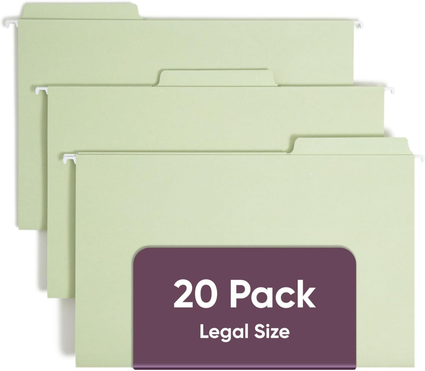 Smead FasTab Hanging File Folder, 1/3-Cut Built-in Tab, Letter Size, White, 20 per Box (64002)