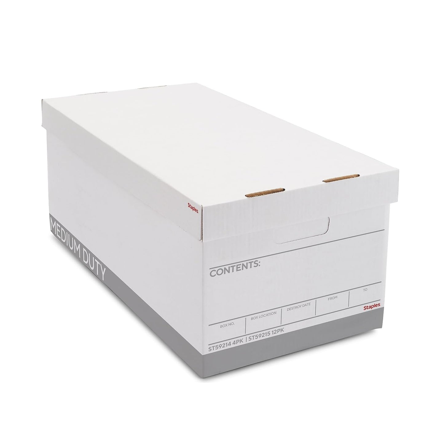 STAPLES Corrugated File Box Lift Off Lid, Letter/Legal Size, White/Black, 10/Pack