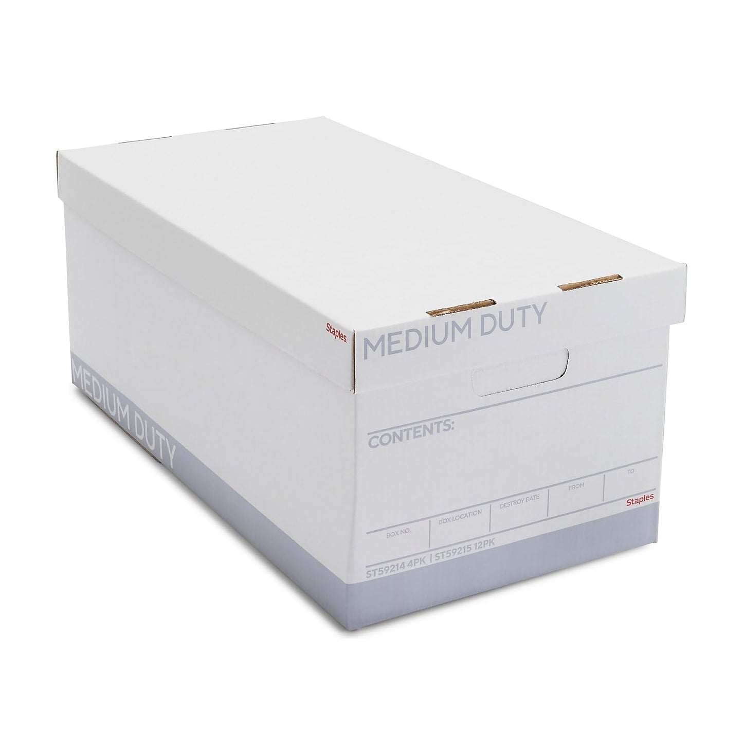 STAPLES Corrugated File Box Lift Off Lid, Letter/Legal Size, White/Black, 10/Pack