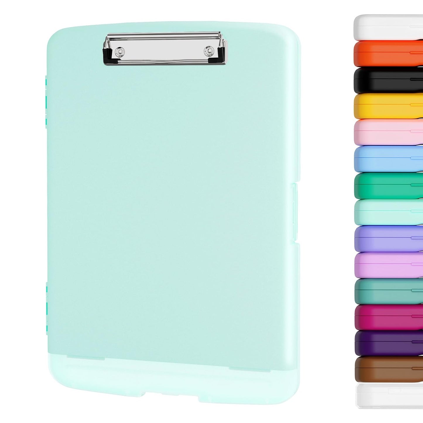 Piasoenc Clipboard with Storage, 8.5 x 11 Clip Board with Pen Holder, Black | High Capacity, Heavy Duty Plastic Organization Box for A4 Legal Paper Folder, Folio & Side-Opening Nurses, Teachers, Student