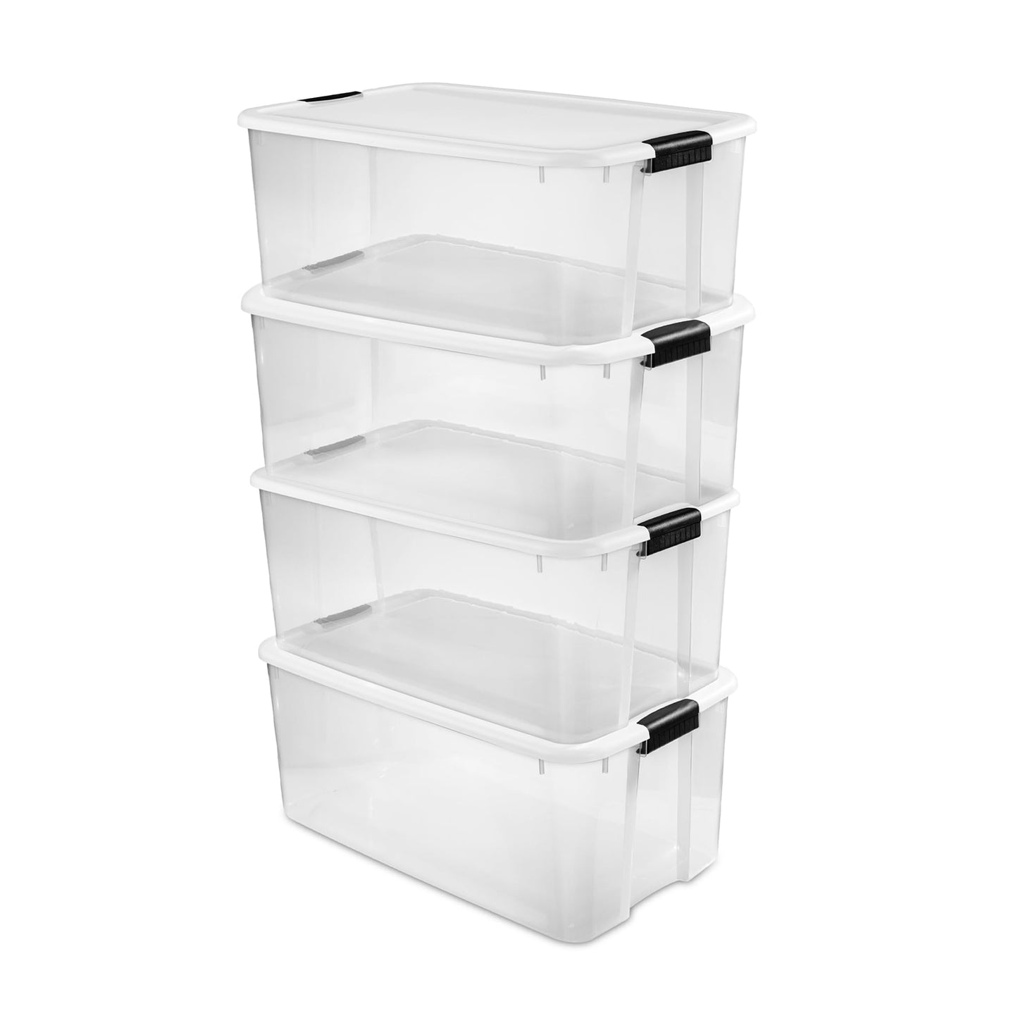 Sterilite 4 Pack Ultra Latching Box, Storage Bins with Lids, Clear Plastic, 70 Quart - Heavy-Duty Organizing Containers for Closet, Bathroom, and Office