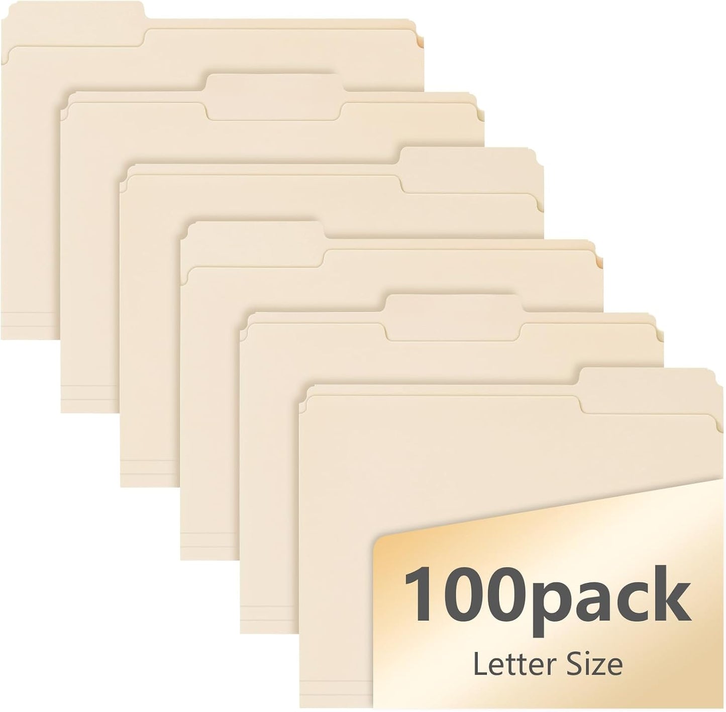 100 Pack Manila File Folders, 1/3-Cut Tab, Assorted Positions, Letter Size, 8.5x11 inches, Easy Labeling & Organization, Office Supply, School, Home,Business, Class,Document Filing