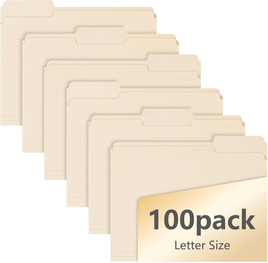 100 Pack Manila File Folders, 1/3-Cut Tab, Assorted Positions, Letter Size, 8.5x11 inches, Easy Labeling & Organization, Office Supply, School, Home,Business, Class,Document Filing