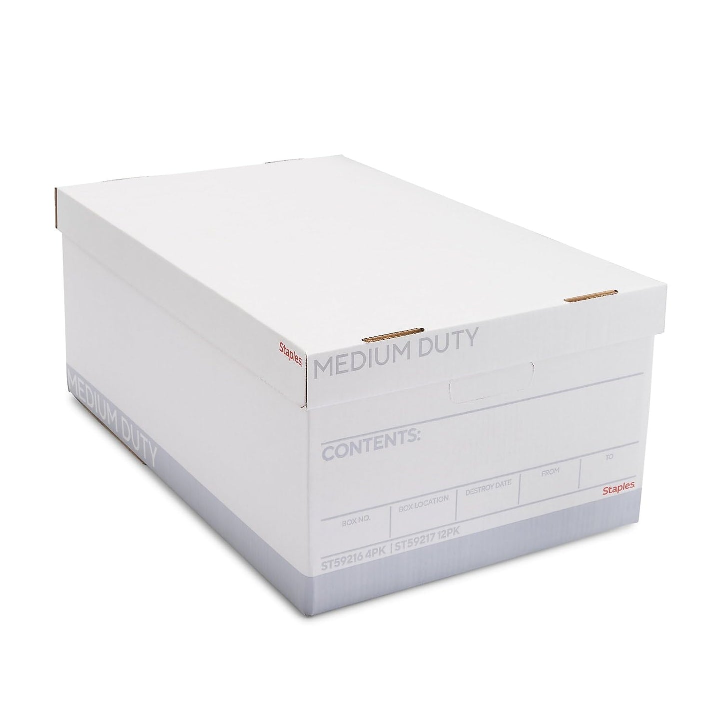 STAPLES Corrugated File Box Lift Off Lid, Letter/Legal Size, White/Black, 10/Pack