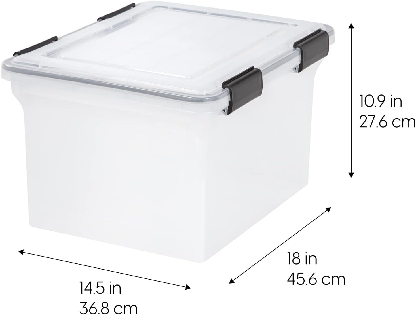 IRIS USA WeatherPro File Box Organizer, Letter/Legal, 32 Qt. Clear | Protect files and paperwork with a durable design featuring secure closure and convenient organization
