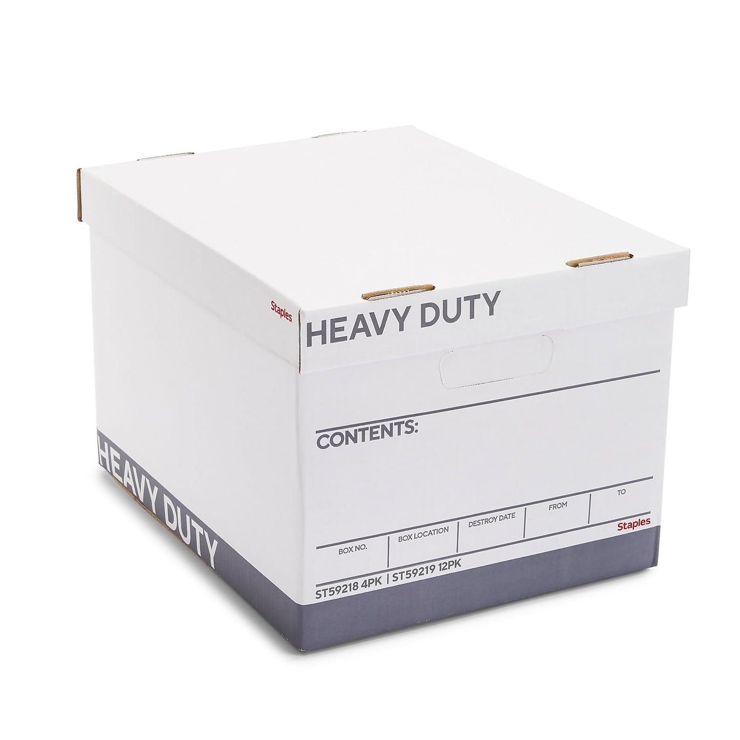 STAPLES Corrugated File Box Lift Off Lid, Letter/Legal Size, White/Black, 10/Pack