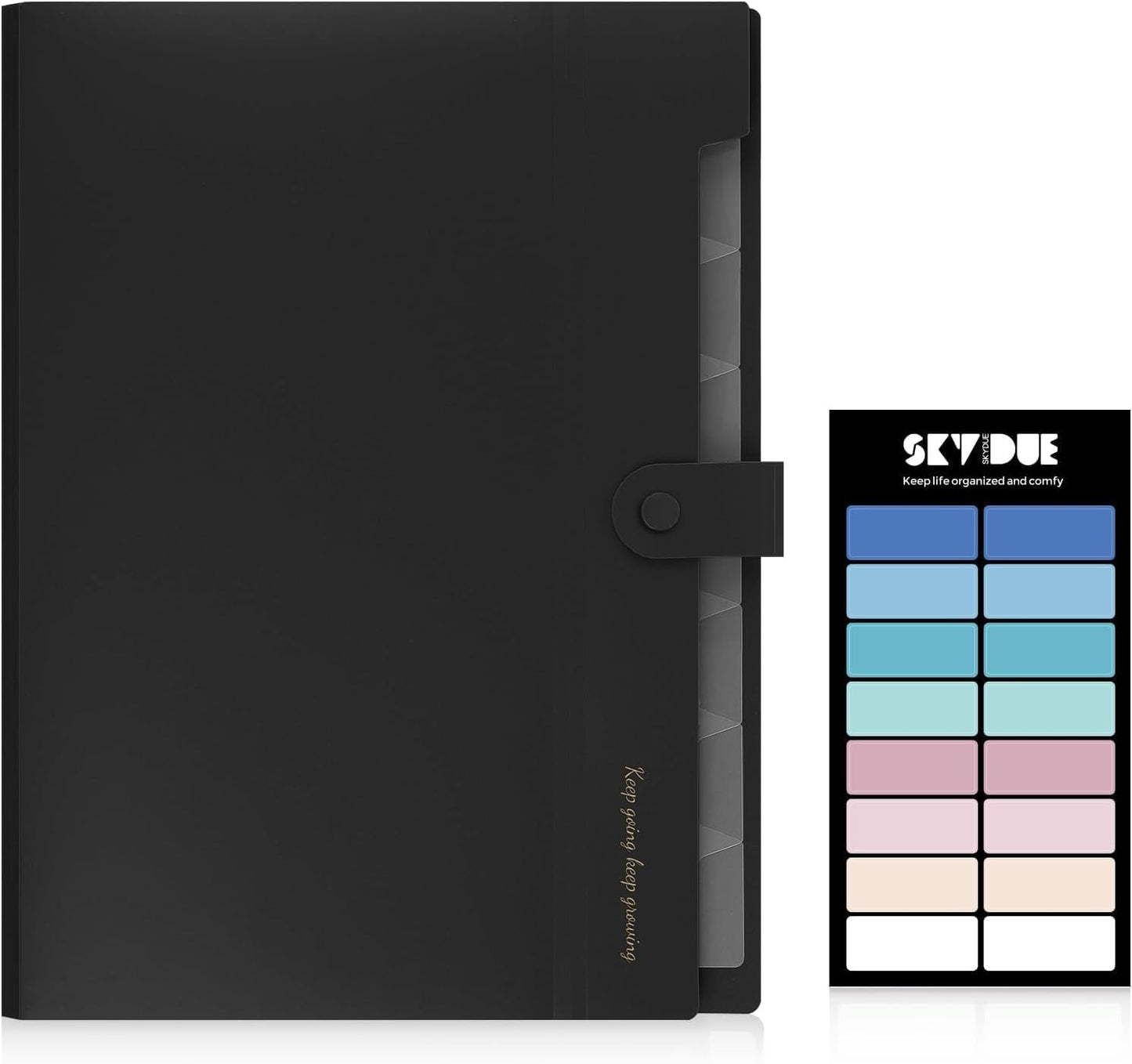 SKYDUE Accordion File Organizer, Expanding File Folder with 8 Pockets, Portable Document Paper Organizer, Letter/A4 Size Filing Folder，School Office Supplies Hospital Bag Essentials Black