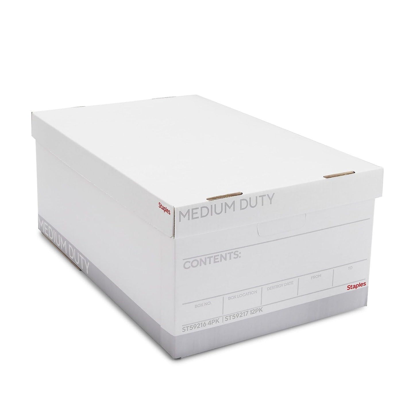 STAPLES Corrugated File Box Lift Off Lid, Letter/Legal Size, White/Black, 10/Pack