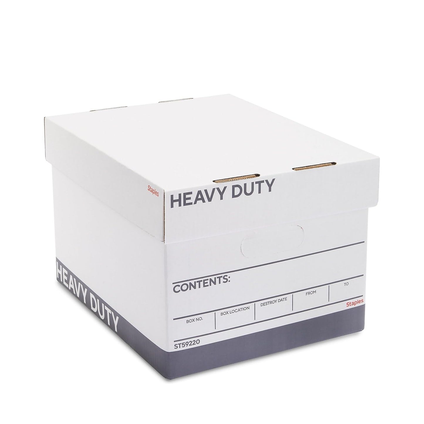 STAPLES Corrugated File Box Lift Off Lid, Letter/Legal Size, White/Black, 10/Pack