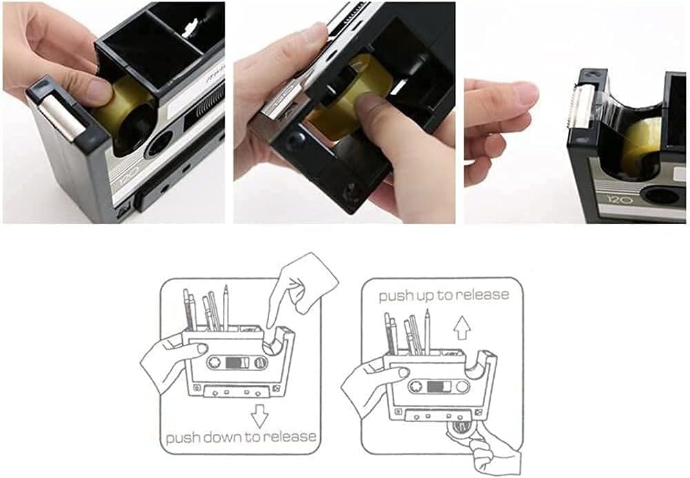 Cassette Tape Dispenser Pen Holder Vase Pencil Pot Stationery Desk Tidy Container Office Stationery Supplier Gift-onepalace (Black)