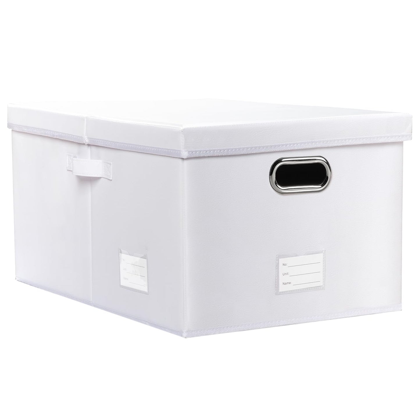PRANDOM Large Collapsible Storage Bin with Lid [1-Pack] Leather Fabric Foldable Storage Box Organizer Containes Basket Cube with Cover for Home Bedroom Closet Office Nursery Black (17.7x11.8x11.8)