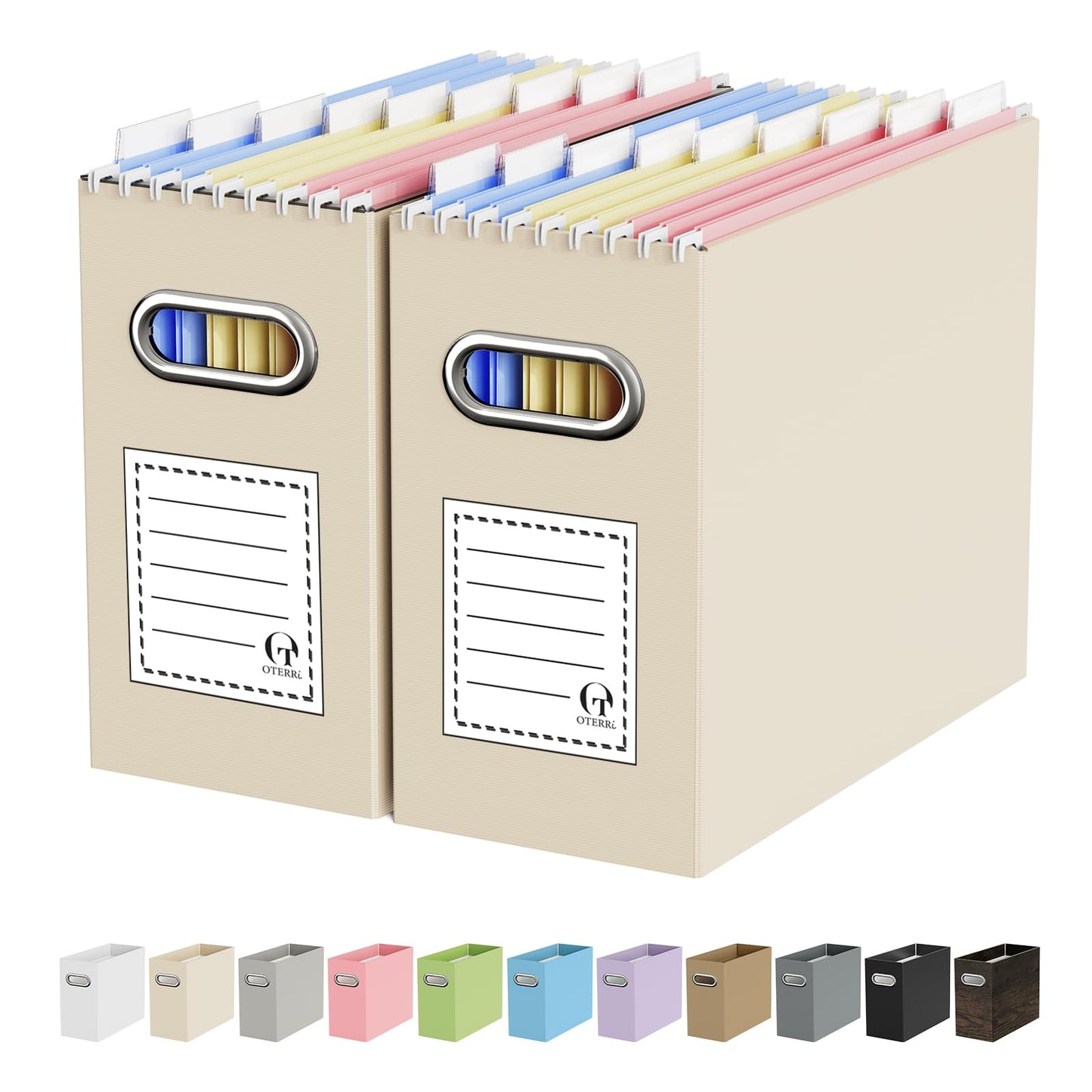 Portable Collapsible Cardboard File Box with Handle for Letter-Size | 4-Pack. Stainless Steel Handle. Label Stickers Included. Fits Letter Folders (Not Included). Home, Office, School, Dorm, Tax.