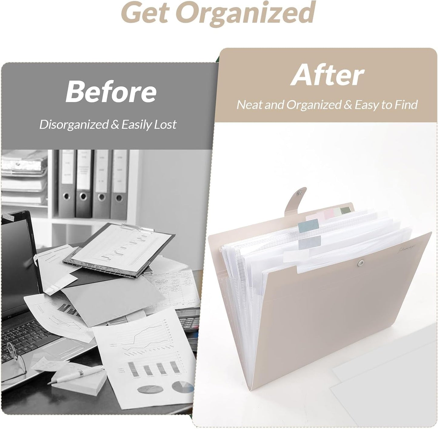 SKYDUE Expanding File Organizer with 8 Pockets, Accordion File Folders with Labels, Portable Document Paper Bill Receipt Organizer, Home College School Office Supplies, Letter Size,Milk Tea Brow