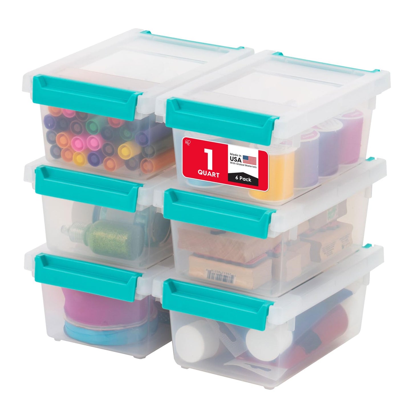 IRIS USA Storage Bins with Lids |Made in USA| 12 Qt - (4-Pack) - Clear | Sensory Craft Organizers, Plastic Clip Box Totes, Flat Containers for Organizing Paper, Office, Art & Study Supplies