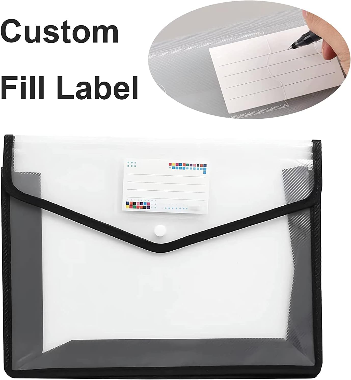 YoeeJob Plastic File Folders Legal Size Expandable Document Folder with Snap Button Closure, A4 Expanding File Wallet Envelopes Pouch with Label Pocket, 2 Packs, Black