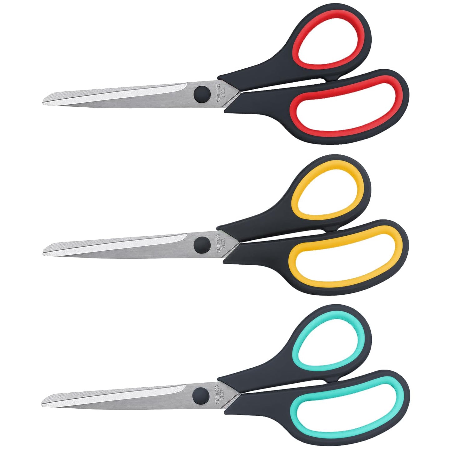 LONGKEY 8.5" Pastel Scissors 3-Pack, Ultra Sharp Stainless Steel | All Purpose Scissors for Office Home School, Soft Comfort-Grip Right/Left Hand