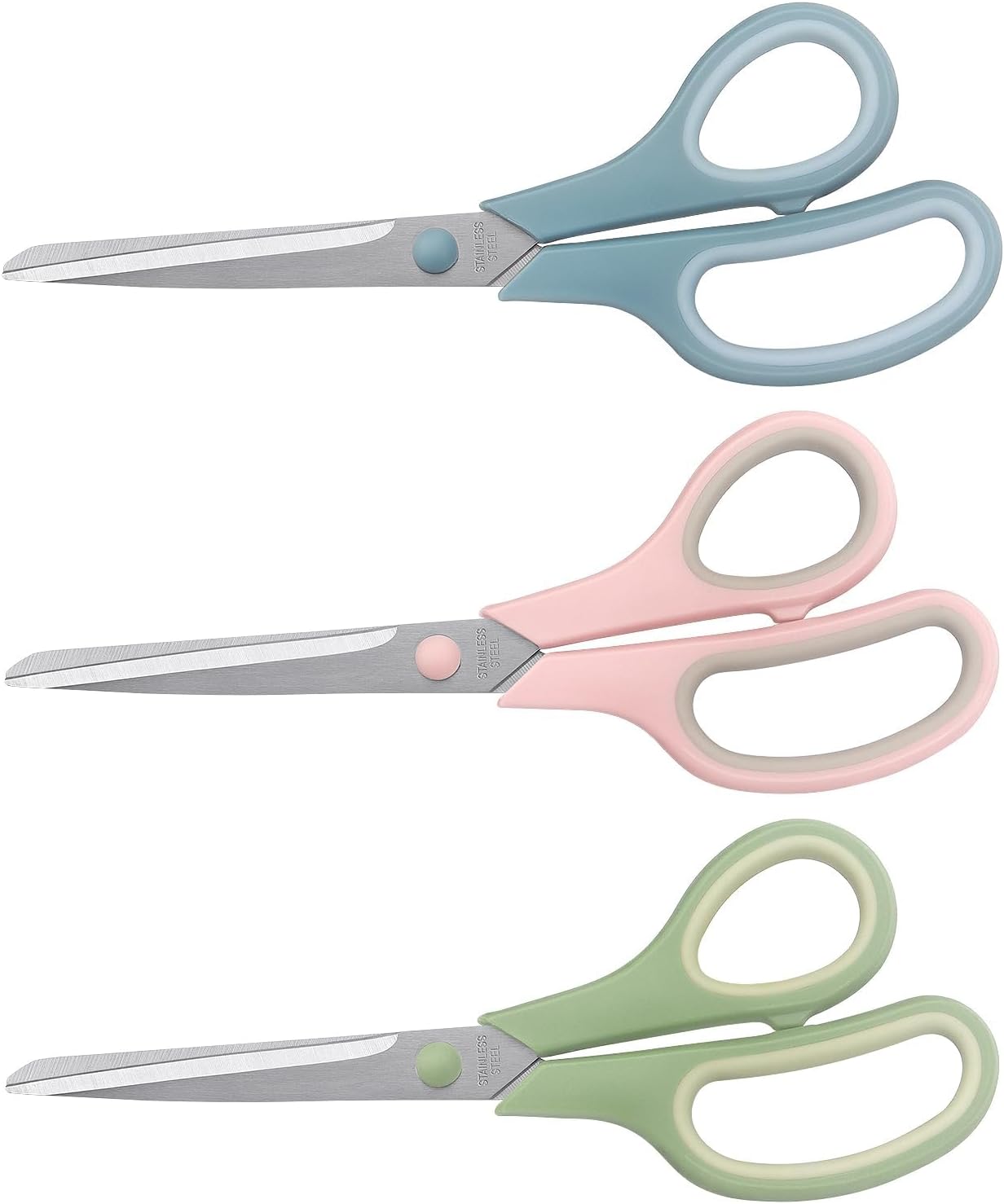 LONGKEY 8.5" Pastel Scissors 3-Pack, Ultra Sharp Stainless Steel | All Purpose Scissors for Office Home School, Soft Comfort-Grip Right/Left Hand