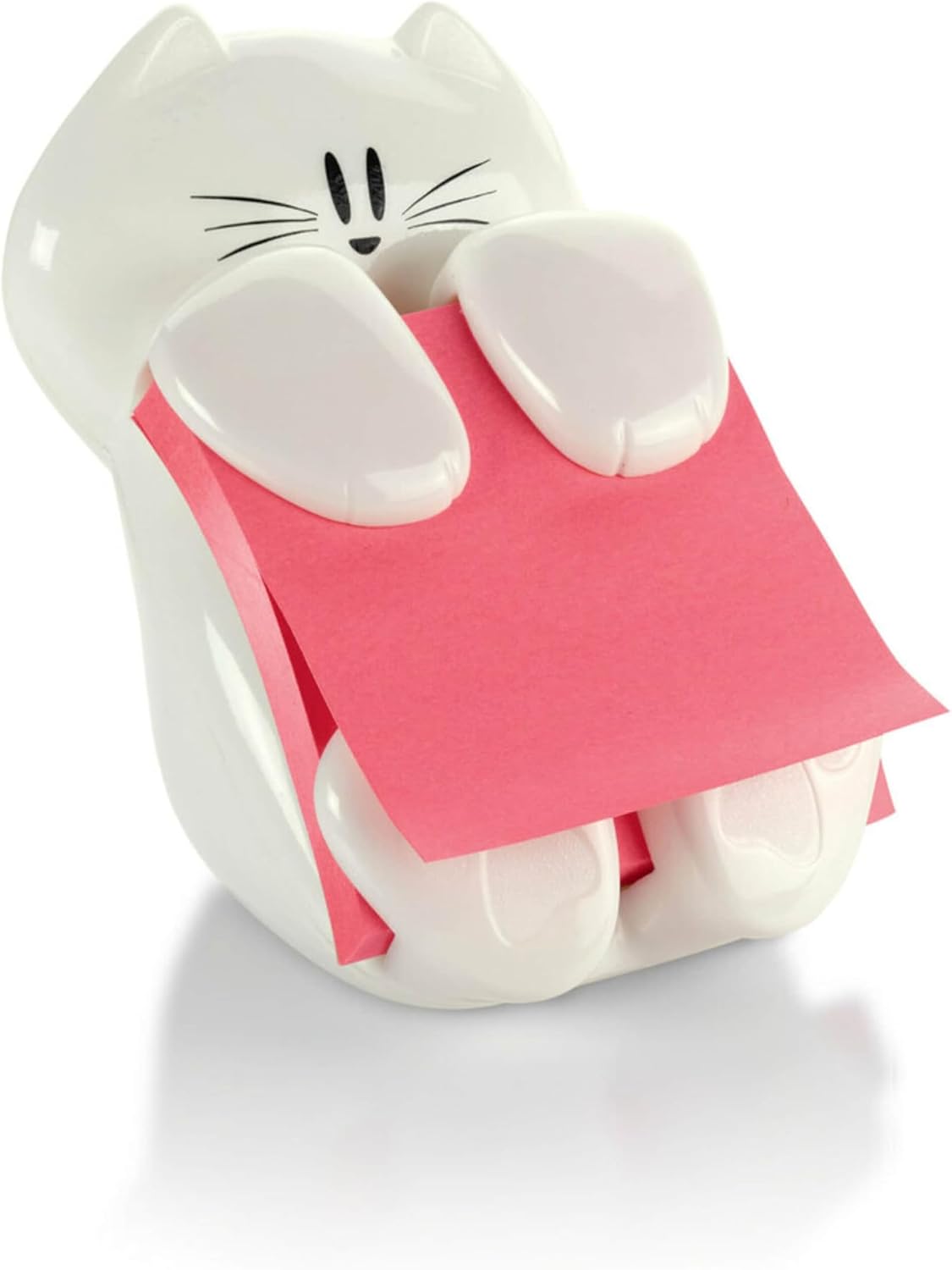 Post-it Note Dispenser, White Cat Design, 1 Dispenser, 1 Pad, 45 Sheets | Sticky Notes Holder for Desk, Classroom or Office Supplies