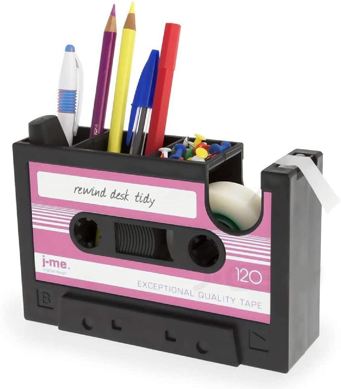 Cassette Tape Dispenser Pen Holder Vase Pencil Pot Stationery Desk Tidy Container Office Stationery Supplier Gift-onepalace (Black)