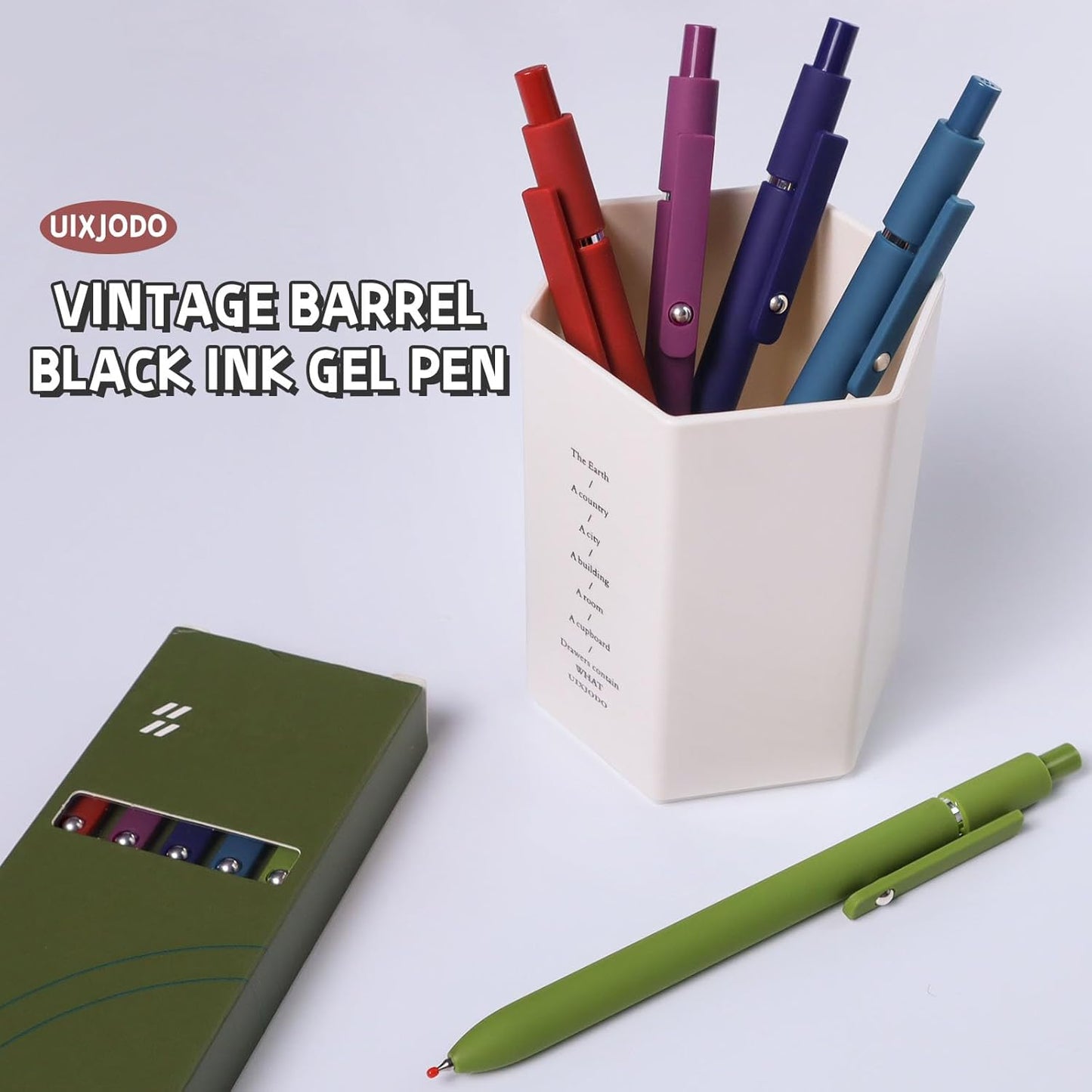 UIXJODO Gel Pens, 5 Pcs 0.5mm Black Ink Pens Fine Point Smooth Writing Pens with Silicone Grip, High-End Series Metal Clip Retractable Pens for Journaling Note Taking (Vintage)