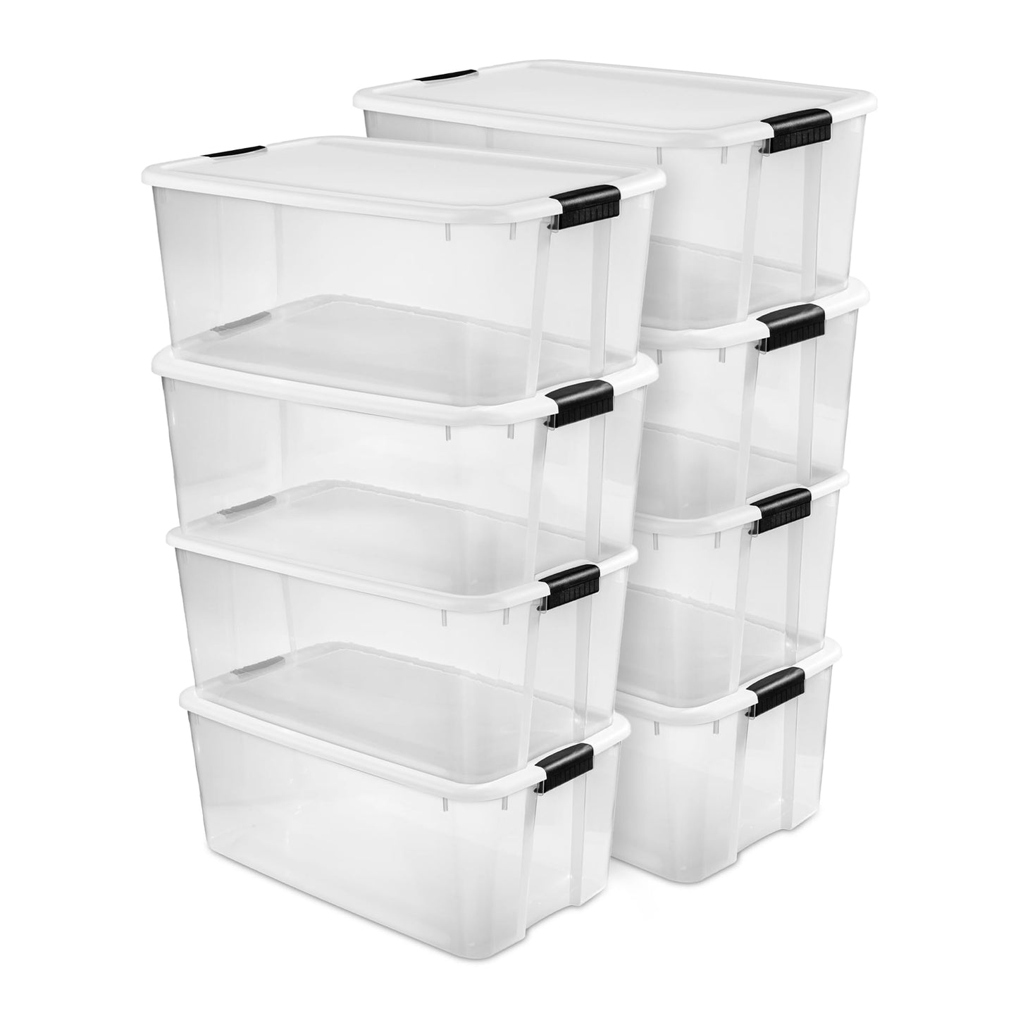 Sterilite 4 Pack Ultra Latching Box, Storage Bins with Lids, Clear Plastic, 70 Quart - Heavy-Duty Organizing Containers for Closet, Bathroom, and Office