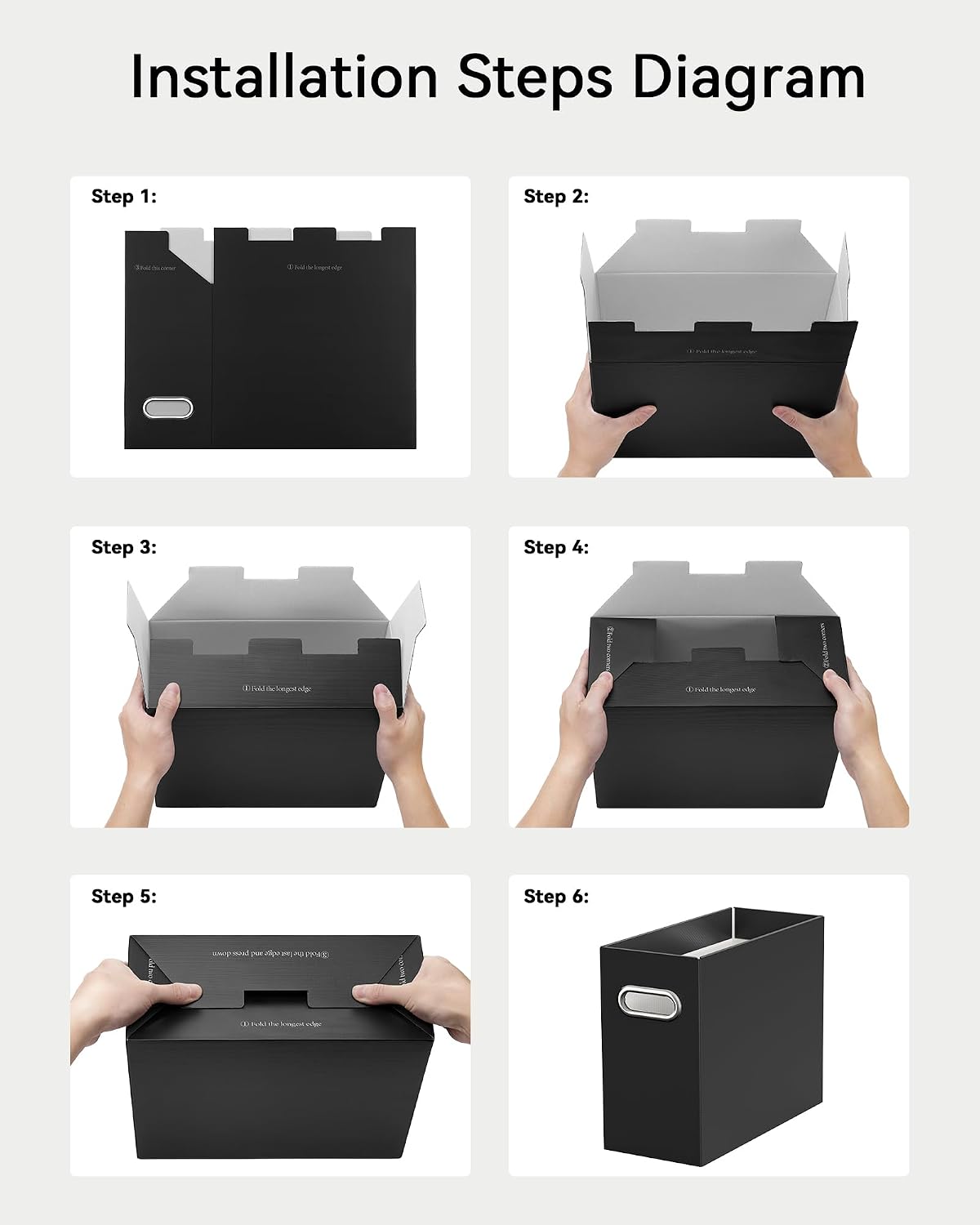 Portable Collapsible Cardboard File Box with Handle for Letter-Size | 4-Pack. Stainless Steel Handle. Label Stickers Included. Fits Letter Folders (Not Included). Home, Office, School, Dorm, Tax.