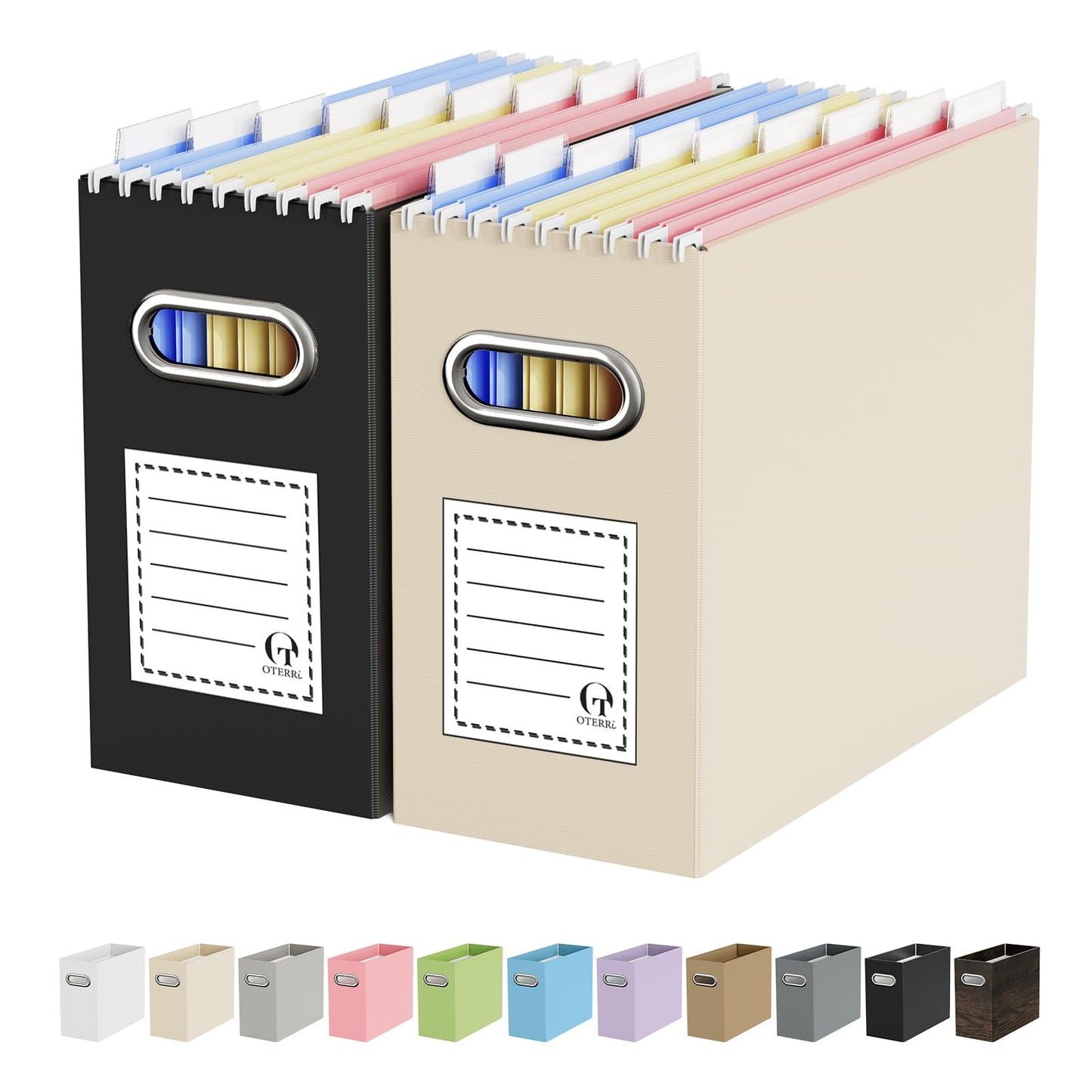 Portable Collapsible Cardboard File Box with Handle for Letter-Size | 4-Pack. Stainless Steel Handle. Label Stickers Included. Fits Letter Folders (Not Included). Home, Office, School, Dorm, Tax.