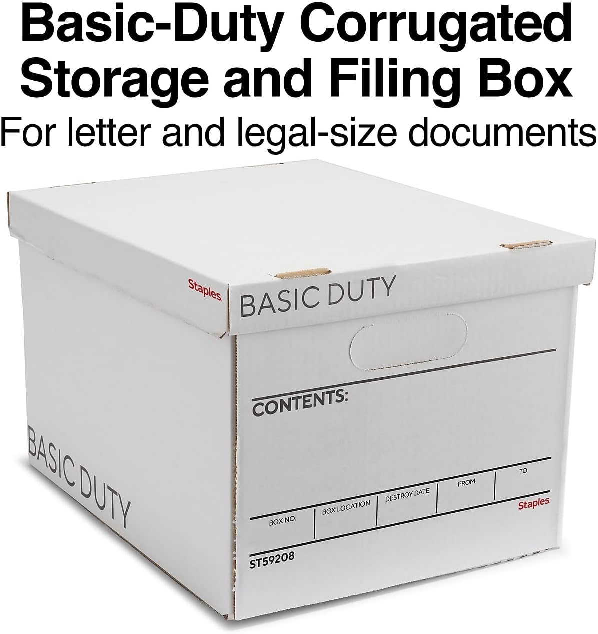 STAPLES Corrugated File Box Lift Off Lid, Letter/Legal Size, White/Black, 10/Pack