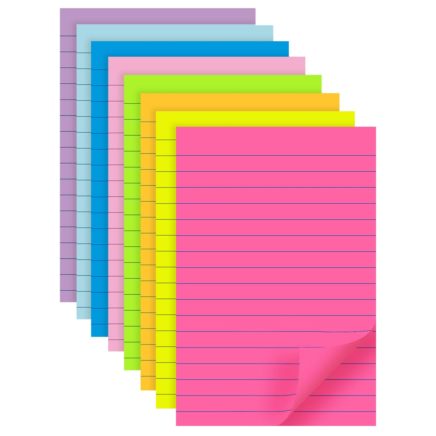 8-Pack Lined Sticky Notes 4x6 in, 8 Bright Colors, Self-Stick Note Pads, Super Sticky, 40 Sheets/Pad, for Office, Home & School