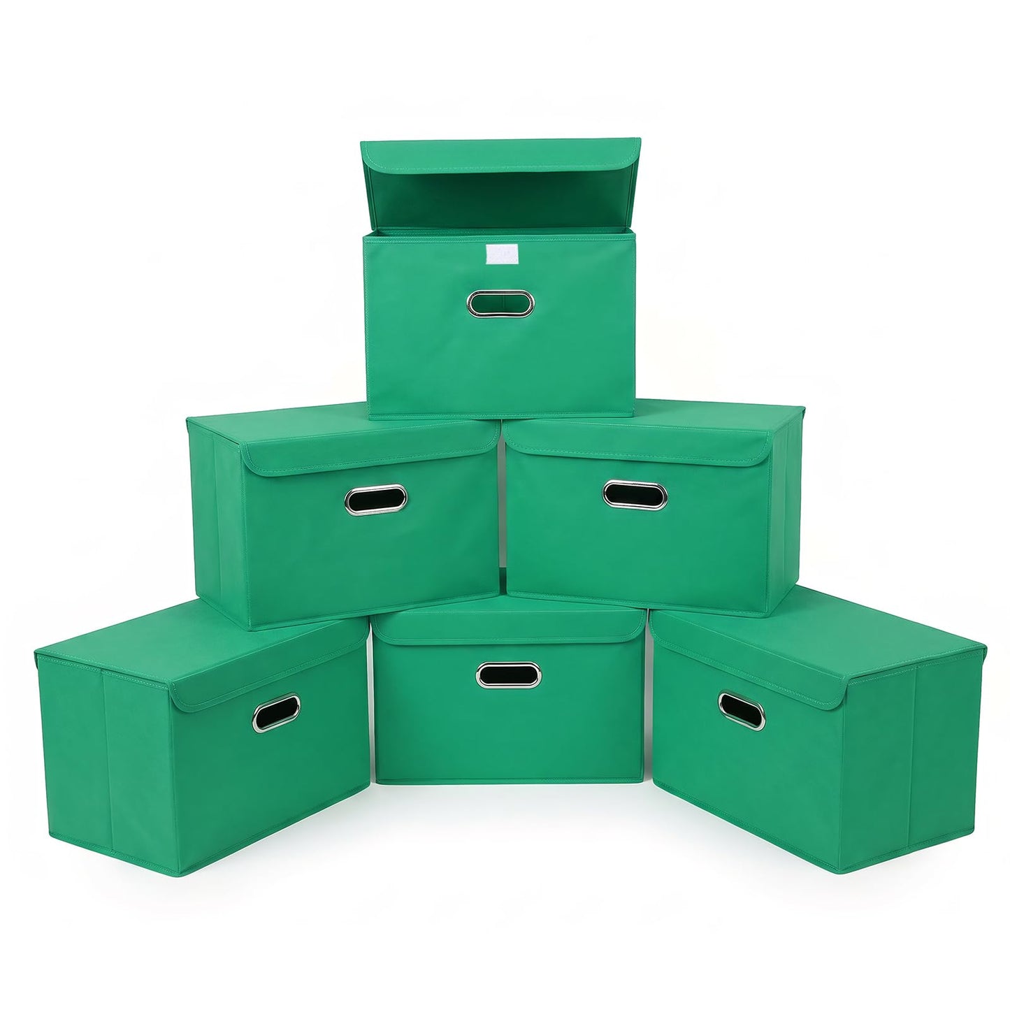 STOREONE Fabric Storage Cube Bins Foldable Organizer Container Collapsible Basket with Lids and Metal Handles, for Home, Bedroom, Closet (Black, 3 Pcs)