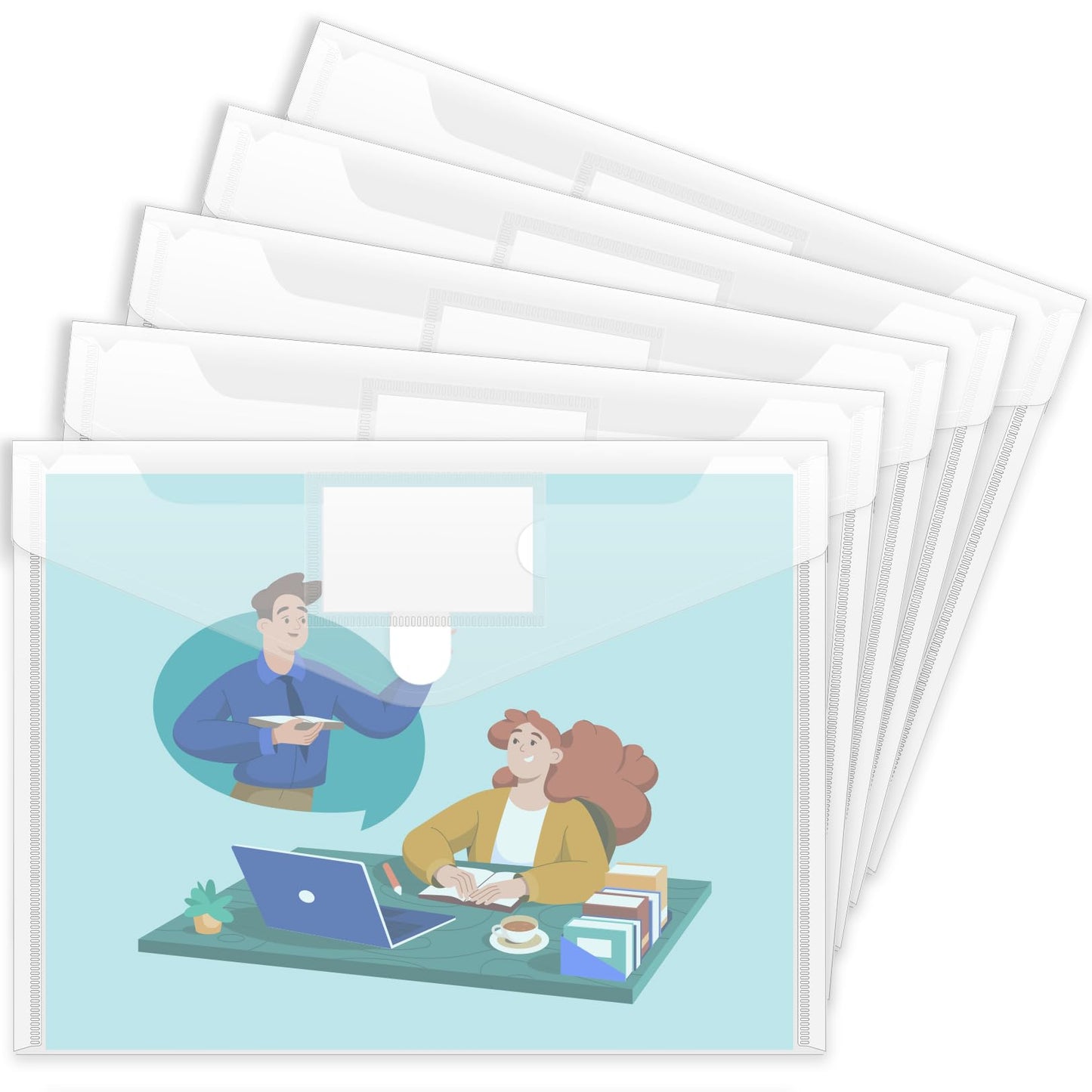 Sooez 10 Pack Plastic Envelopes File Folders, Clear Folder for Document US Letter A4 Size Poly Envelopes with Label Pockets for School Home Work Office Organizer, Clear