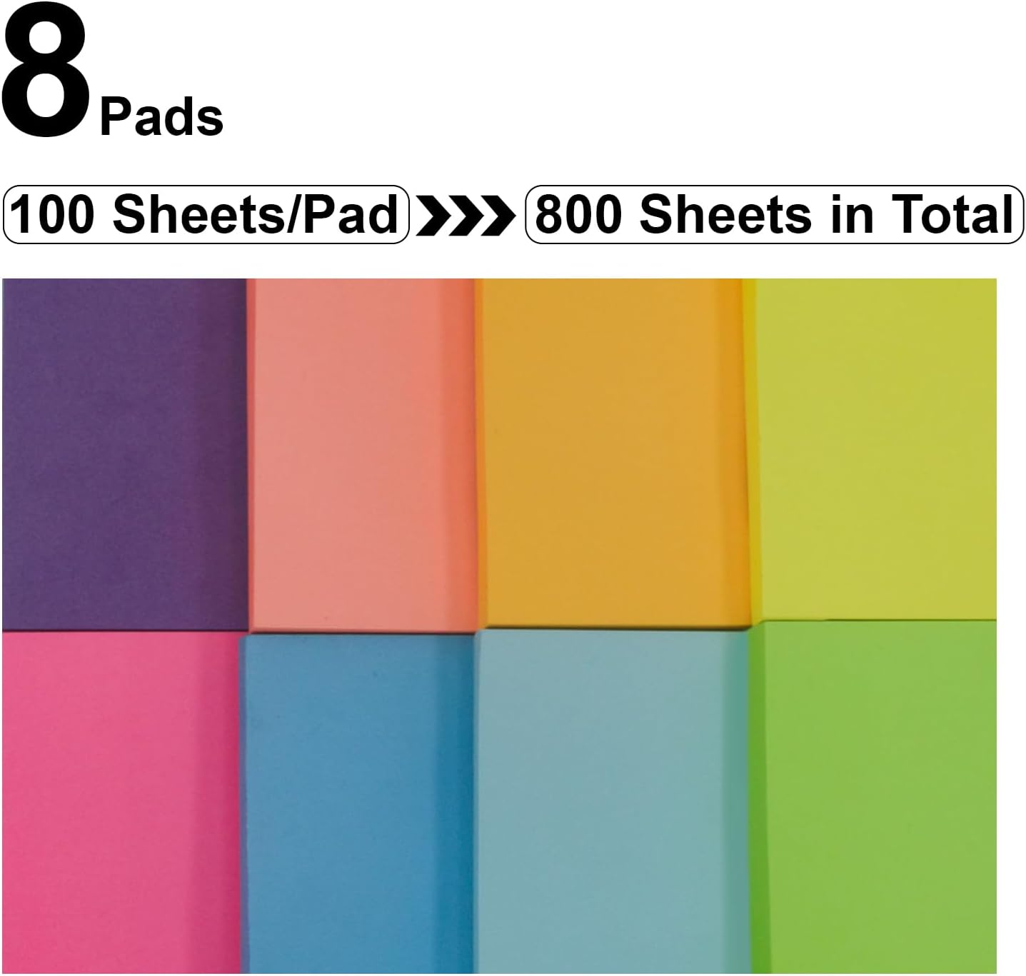 REALZEVA Sticky Notes 3x3, Bulk Self-Stick Note Pads, 8 Pack_100 Sheet/Pad | Bright Colors Sticky Note Pads, Clean Removal, Easy to Post for Blank Desk Note Pads for School, Classroom & Office Supplies