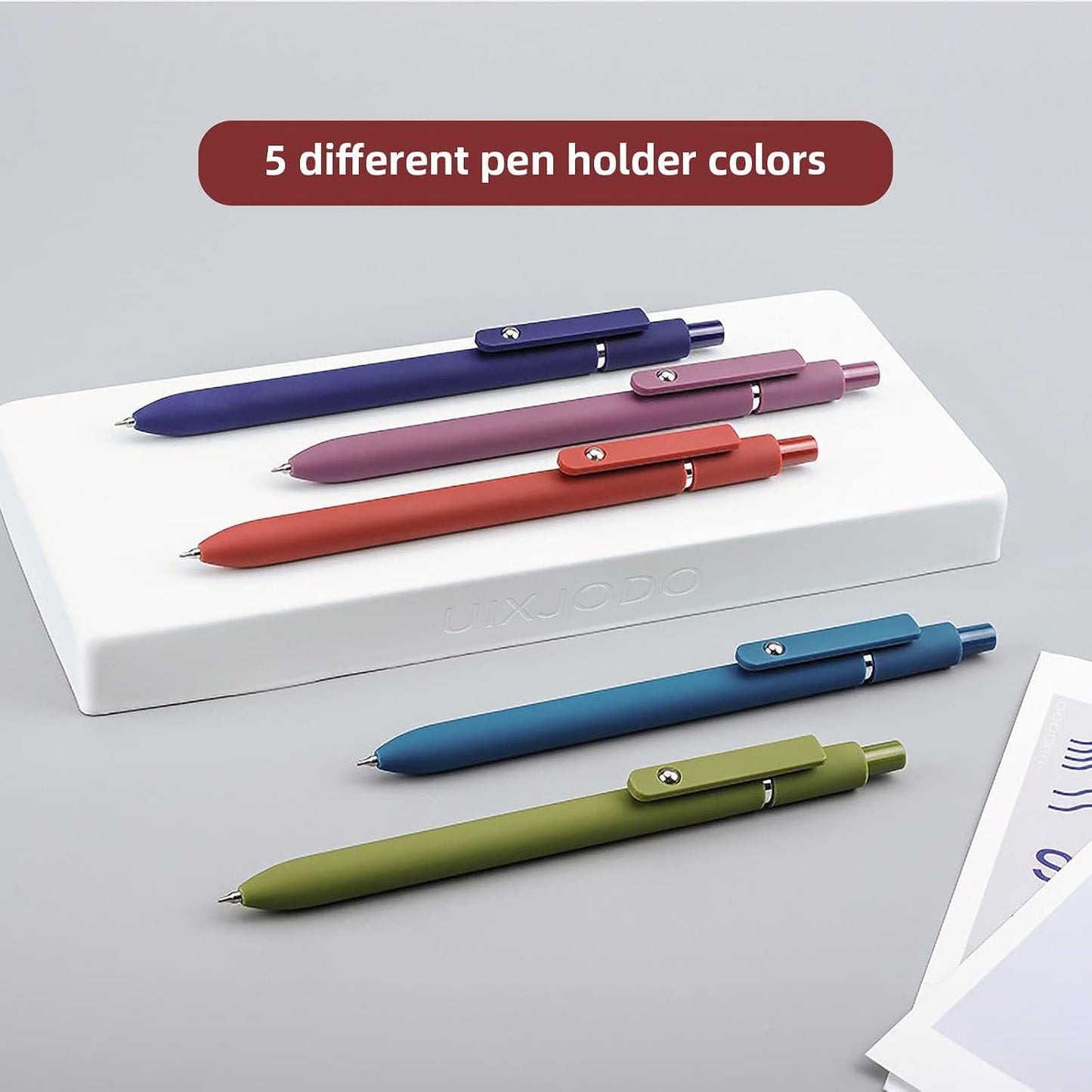 UIXJODO Gel Pens, 5 Pcs 0.5mm Black Ink Pens Fine Point Smooth Writing Pens with Silicone Grip, High-End Series Metal Clip Retractable Pens for Journaling Note Taking (Vintage)