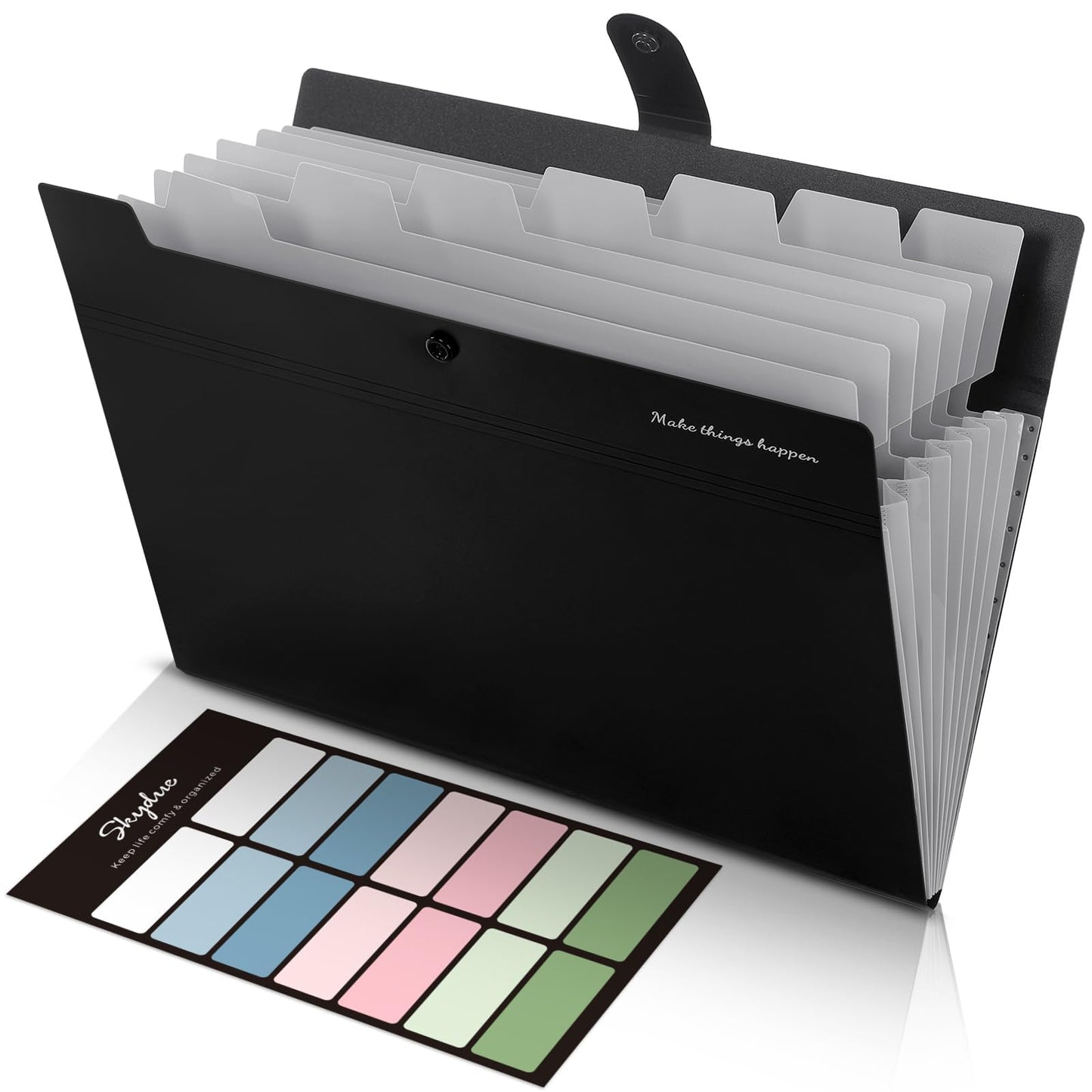 SKYDUE Expanding File Organizer with 8 Pockets, Accordion File Folders with Labels, Portable Document Paper Bill Receipt Organizer, Home College School Office Supplies, Letter Size,Light Green