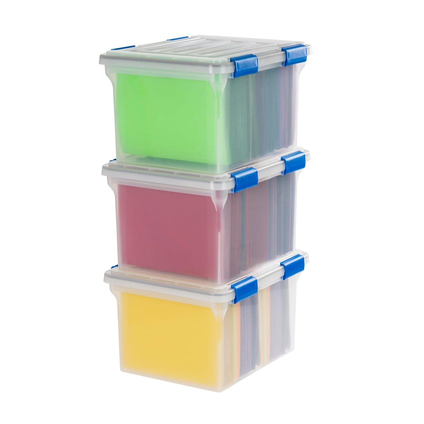 IRIS USA WeatherPro File Box Organizer, Letter/Legal, 32 Qt. Clear | Protect files and paperwork with a durable design featuring secure closure and convenient organization