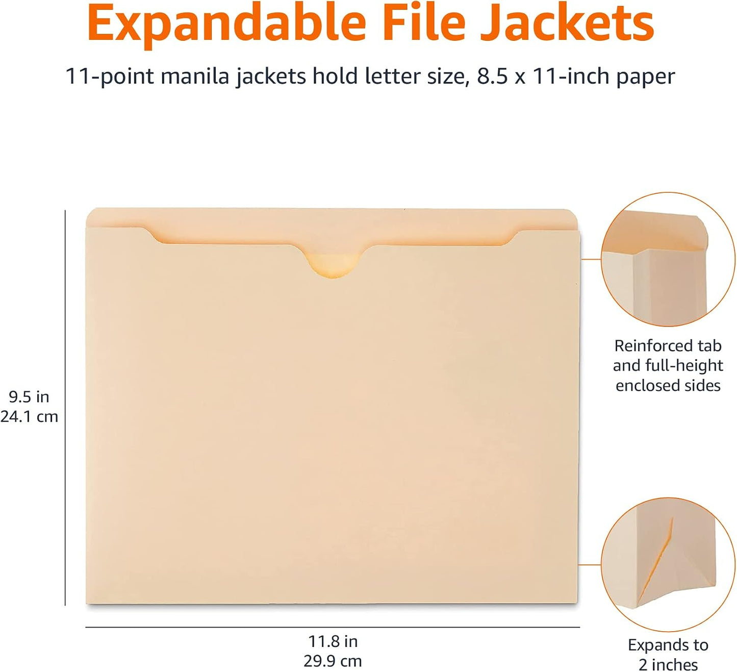 Amazon Basics Reinforced File Jackets, Letter Size, Straight-Cut Tab, 2 Inch Expansion, Manila, 50-Pack