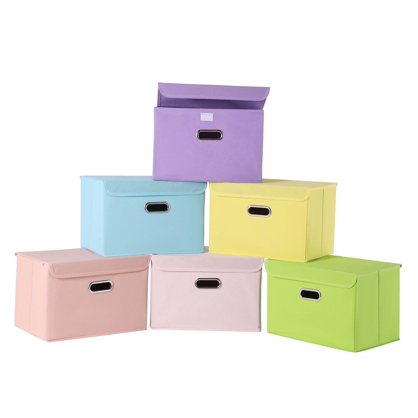 STOREONE Fabric Storage Cube Bins Foldable Organizer Container Collapsible Basket with Lids and Metal Handles, for Home, Bedroom, Closet (Black, 3 Pcs)