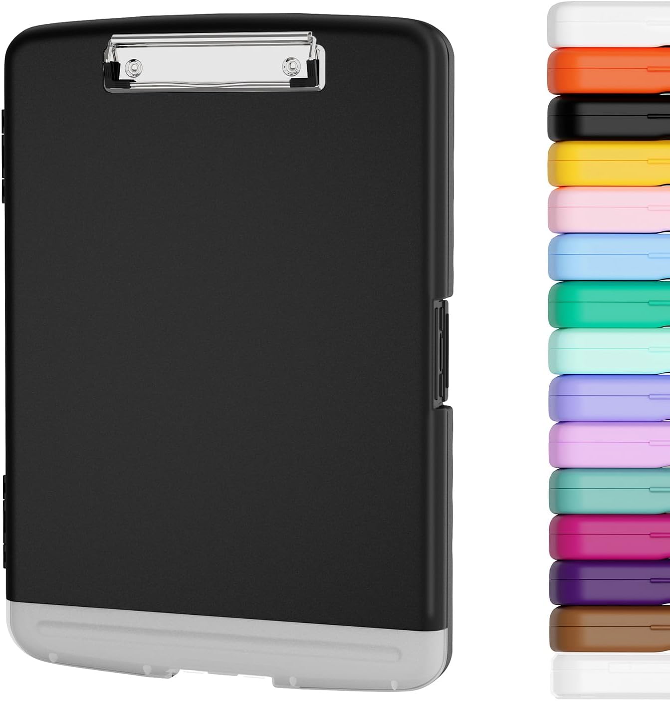 Piasoenc Clipboard with Storage, 8.5 x 11 Clip Board with Pen Holder, Black | High Capacity, Heavy Duty Plastic Organization Box for A4 Legal Paper Folder, Folio & Side-Opening Nurses, Teachers, Student
