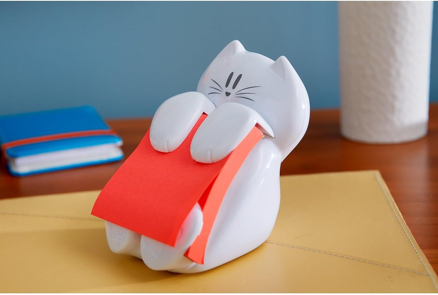 Post-it Note Dispenser, White Cat Design, 1 Dispenser, 1 Pad, 45 Sheets | Sticky Notes Holder for Desk, Classroom or Office Supplies