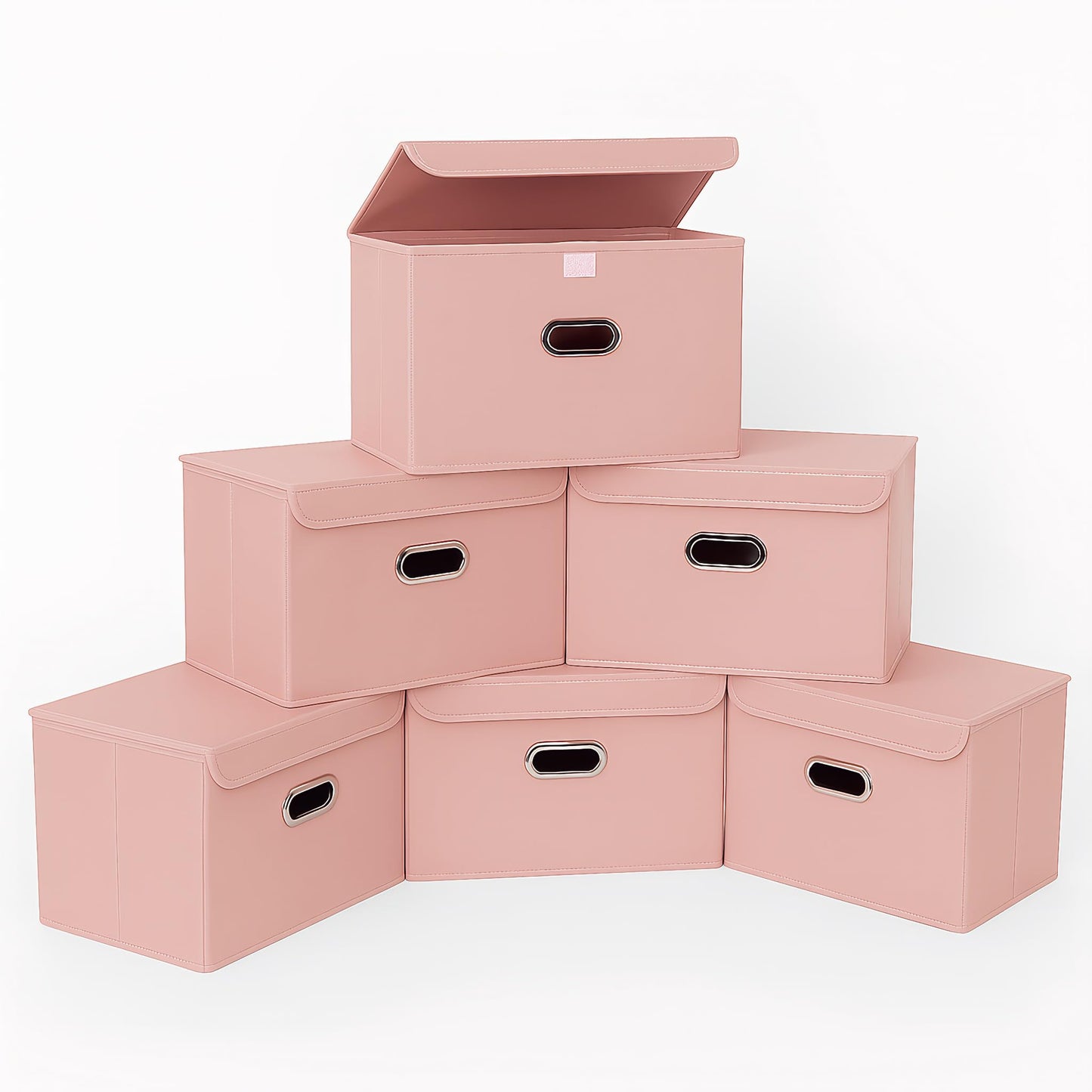 STOREONE Fabric Storage Cube Bins Foldable Organizer Container Collapsible Basket with Lids and Metal Handles, for Home, Bedroom, Closet (Black, 3 Pcs)